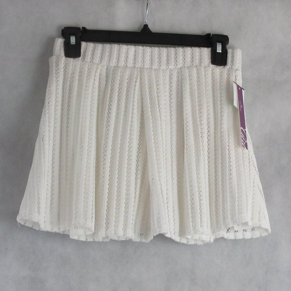 Aqua Girls' Mesh Rear-Zip Eyelet Skater Skirt, White, Large